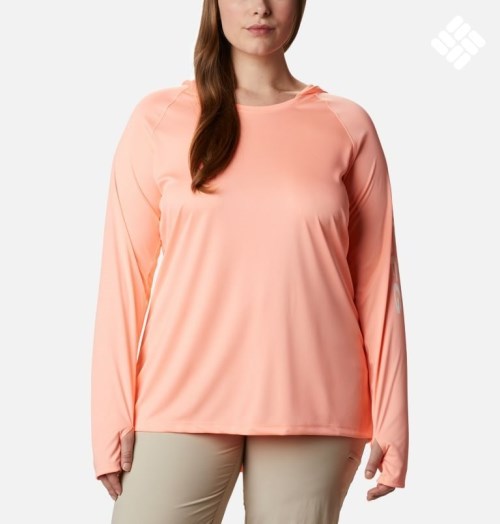 Women's Columbia PFG Tidal Tee Hoodie Pink | Plus Size CA-ELA63